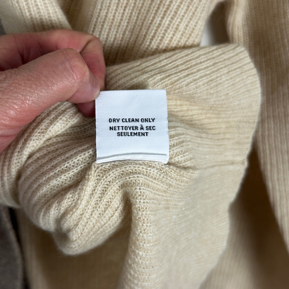 Magaschoni 100% Cashmere V-Neck Colorblock Sweater Knit Womens Sz XL Grey Beige - Picture 6 of 11